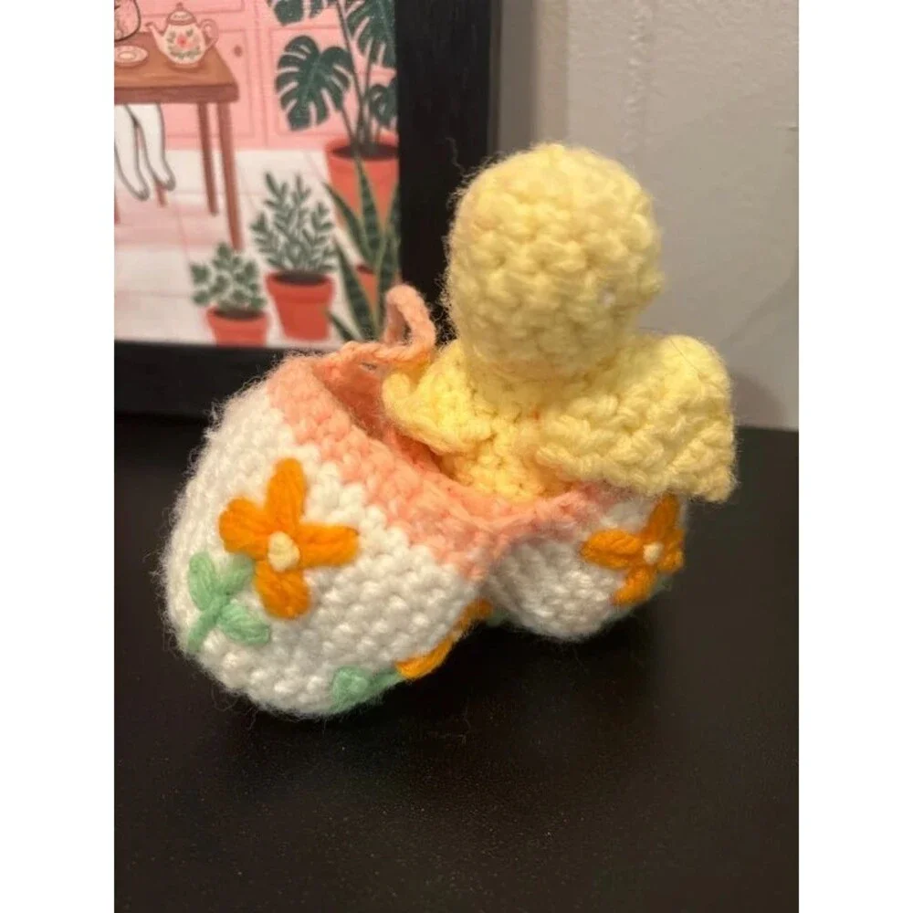 Vintage Crochet Hatching Easter Duckling Toy